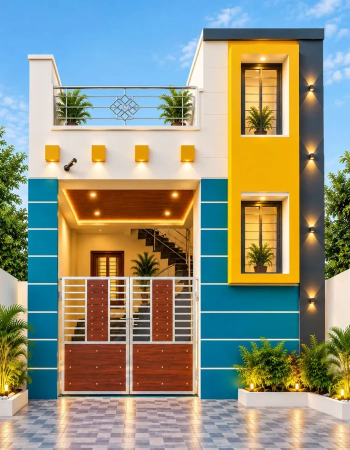 Contemporary house front elevation Chennai