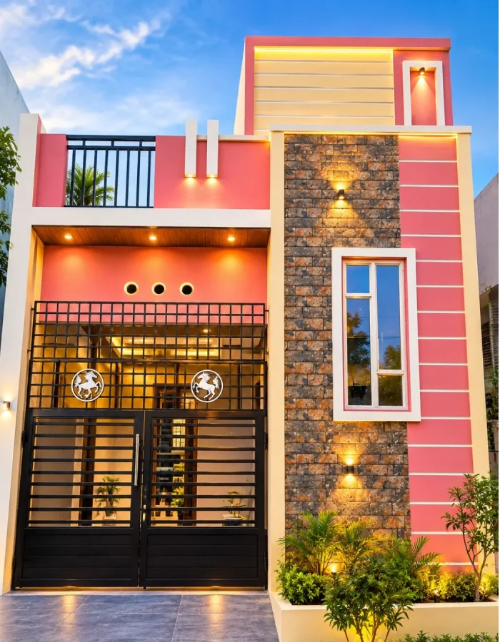 Modern house front elevation in Chennai